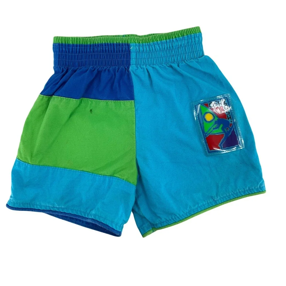 Vintage OshKosh Bgosh Kids Shorts 3T Blue Green Colorblock Windsurf Made in USA